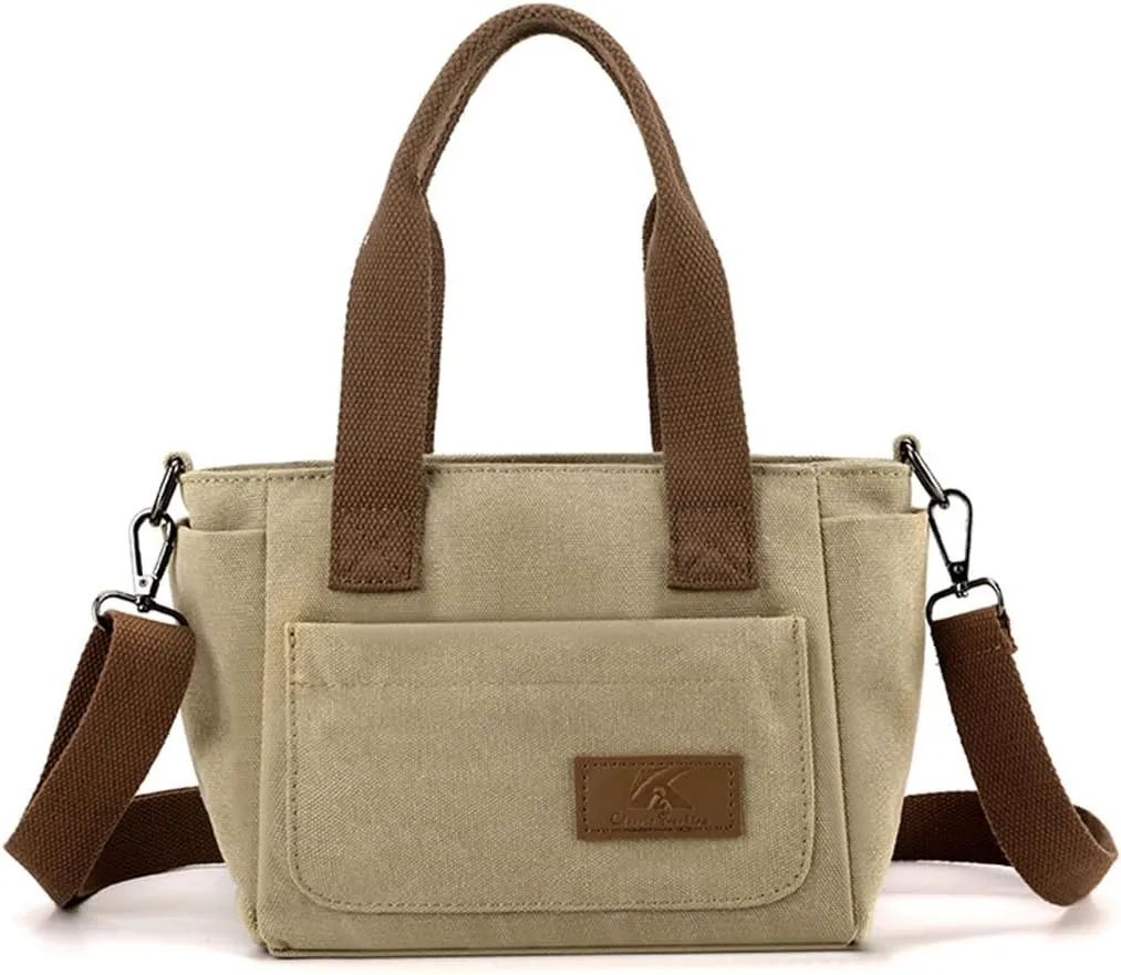Women Canvas Shoulder Bag Medium Crossbody Bag Multiple Pocket Tote Handbag Casual Satchel Bag Top Handle Bag