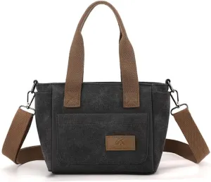 Women Canvas Shoulder Bag Medium Crossbody Bag Multiple Pocket Tote Handbag Casual Satchel Bag Top Handle Bag