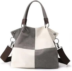 Women Canvas Shoulder Tote Handbag - Casual Top Handle Multi-Pocket Crossbody Satchel Messenger