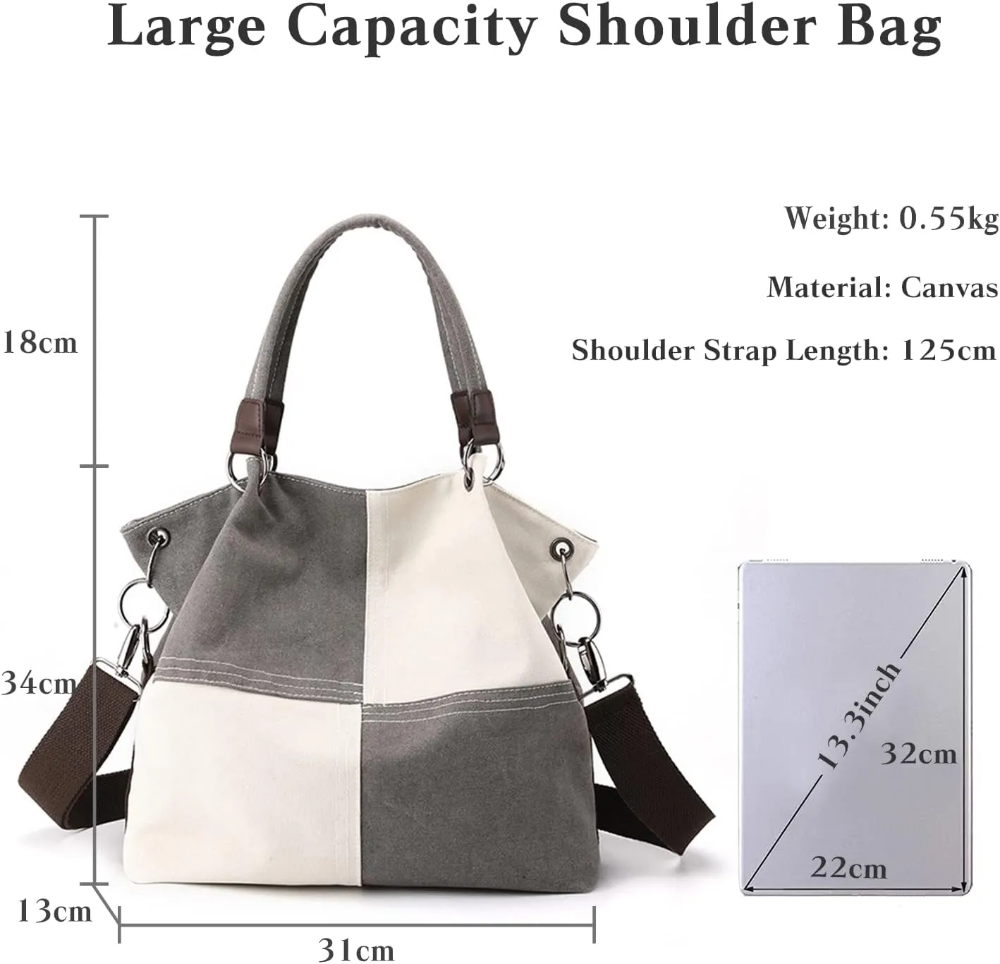 Women Canvas Shoulder Tote Handbag - Casual Top Handle Multi-Pocket Crossbody Satchel Messenger