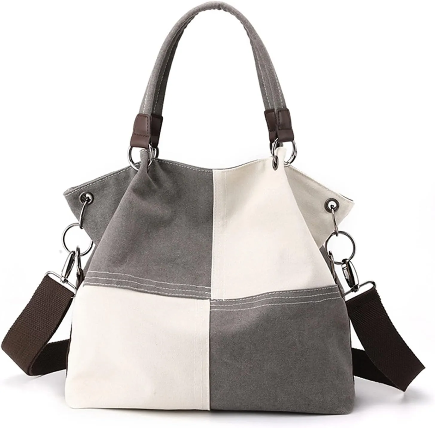 Women Canvas Shoulder Tote Handbag - Casual Top Handle Multi-Pocket Crossbody Satchel Messenger