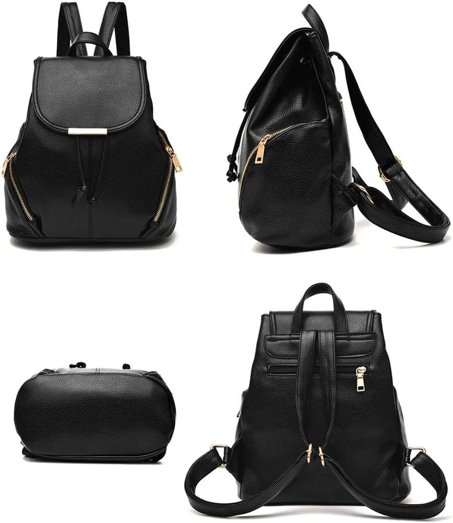 Women Casual Drawstring Daypack Fashion Backpack Shoulder Bag PU Bags-Dark Blue