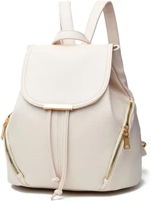 Women Casual Drawstring Daypack Fashion Backpack Shoulder Bag PU Bags-White