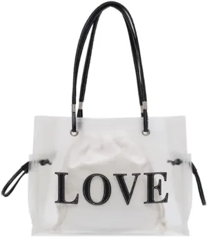 Women Clear Jelly Tote Bag Large Capacity Shoulder Bags Letters Purse