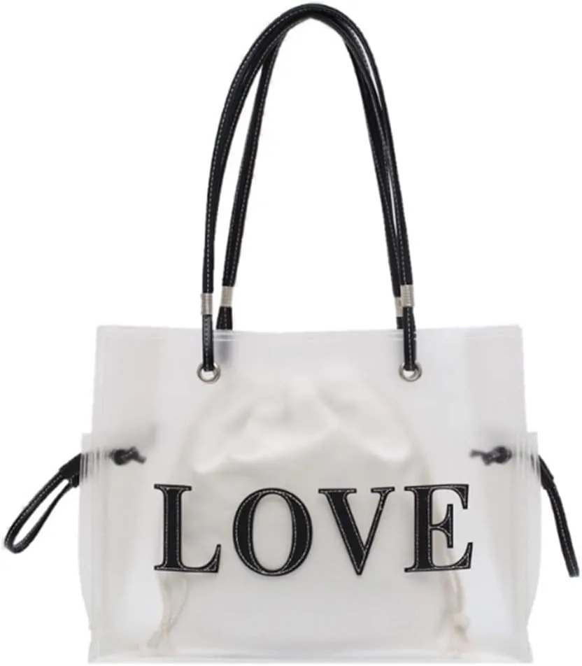 Women Clear Jelly Tote Bag Large Capacity Shoulder Bags Letters Purse