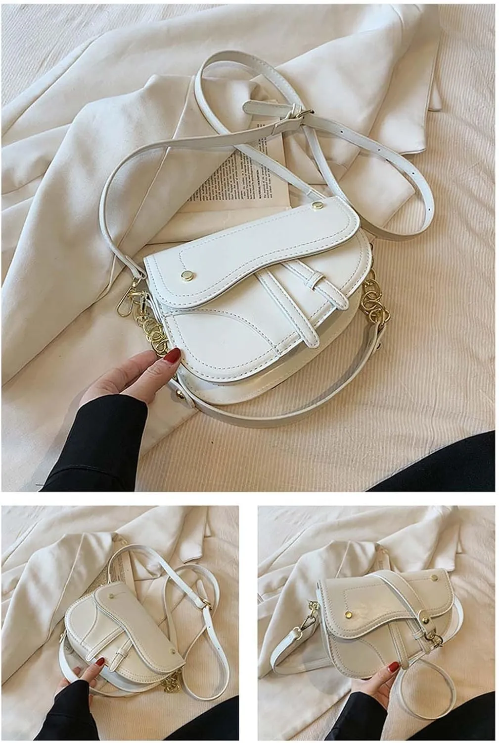 Women Cow Print Saddle Shoulder Bag Clutch Purse Underarm Handbag Satchel Zipper Crossbody Bag