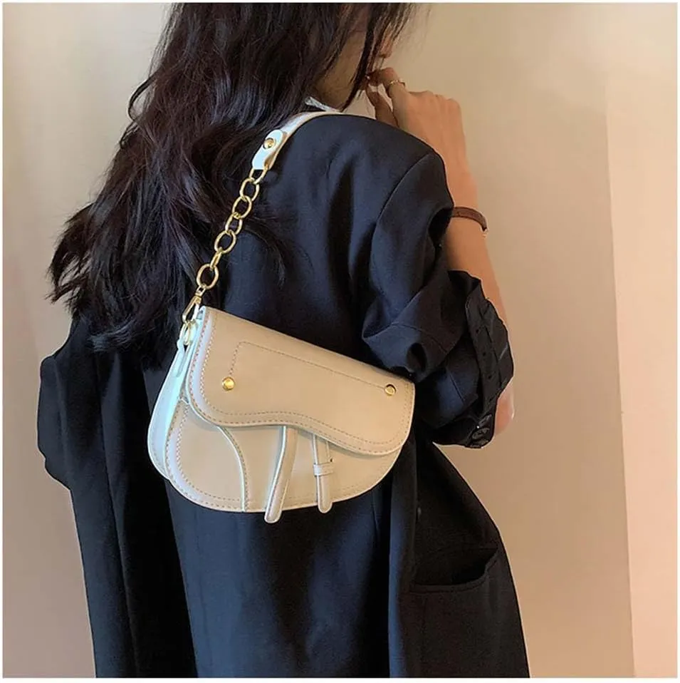 Women Cow Print Saddle Shoulder Bag Clutch Purse Underarm Handbag Satchel Zipper Crossbody Bag
