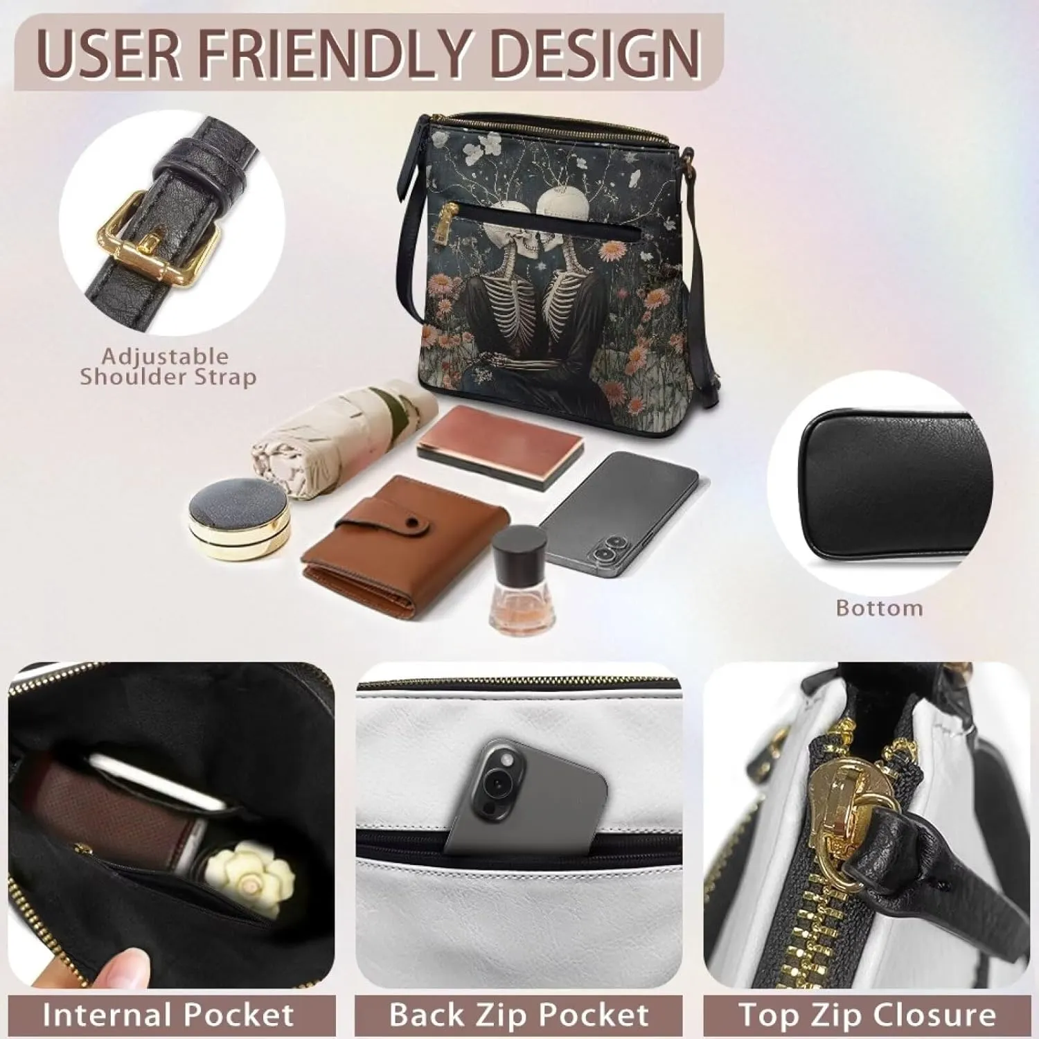 Women Crossbody Shoulder Bag Leather Satchel Purse Hobo Bag with Shoulder Strap for Travel Daily Use