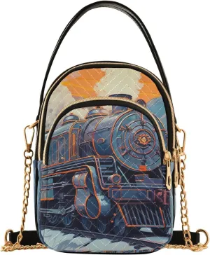 Women Crossbody Sling Bags Illustration Train Railroad Print, Compact Fashion Handbags Purse with Chain Strap Top handle for Evening Party Dating Travel