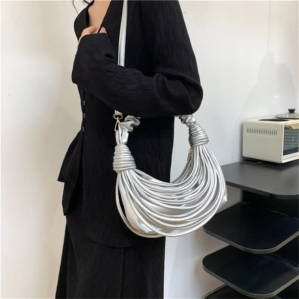 Women Fashion Woven Handbag PU Leather Satchel Creative Noodles Style Crossbody Bag