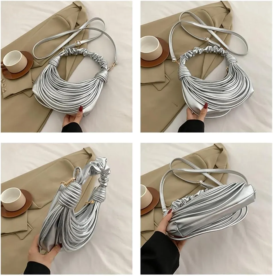 Women Fashion Woven Handbag PU Leather Satchel Creative Noodles Style Crossbody Bag