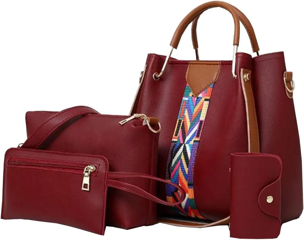 Women handbags purse PU Leather Top handle Shoulder bag Satchel hobo Tote Bags set 4pcs