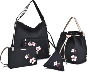 Women Handbags Sets Nylon Purses Floral Print Tote Bag Bucket bags Shoulder Crossbody Bag Backpack Coin Wallet 4 Pcs