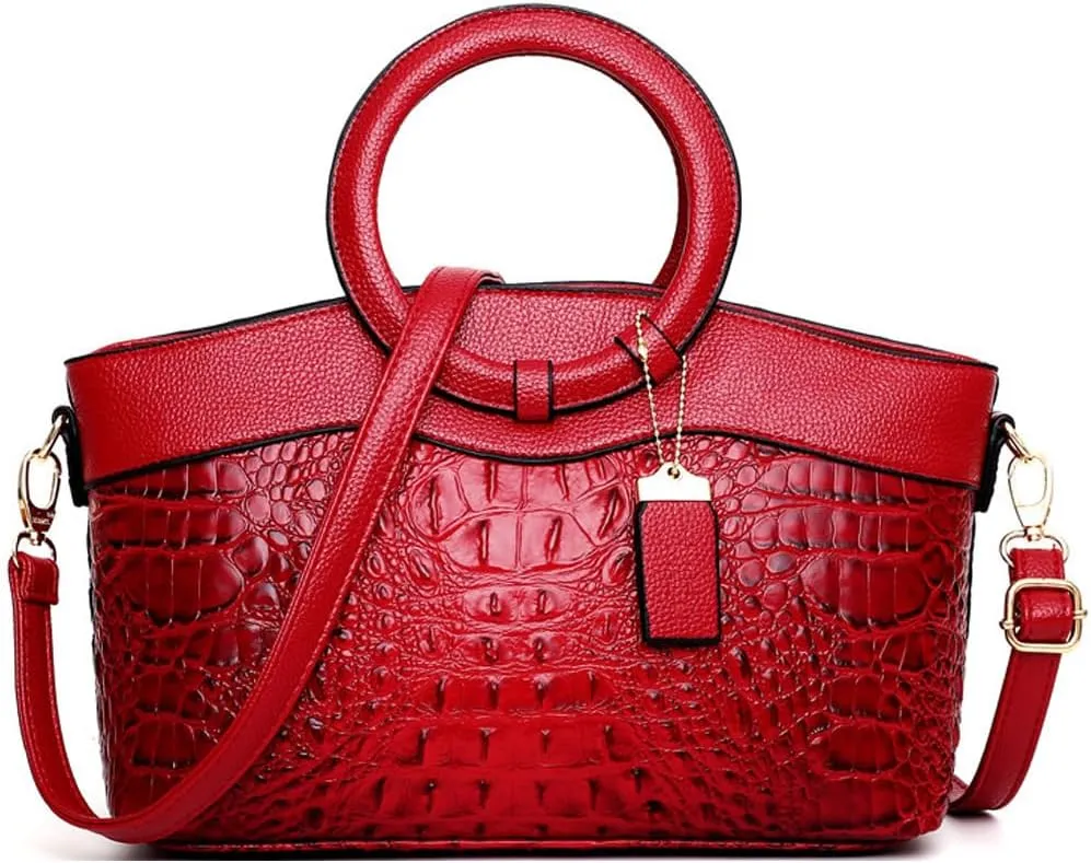 Women Handbags Tote Bags PU Leather Crocodile Pattern Purse Top Circular Handle Handbag Ladies Satchel Shoulder Bag