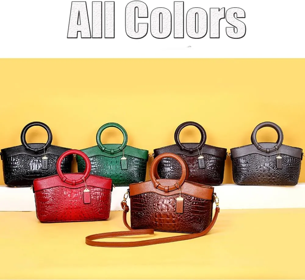Women Handbags Tote Bags PU Leather Crocodile Pattern Purse Top Circular Handle Handbag Ladies Satchel Shoulder Bag