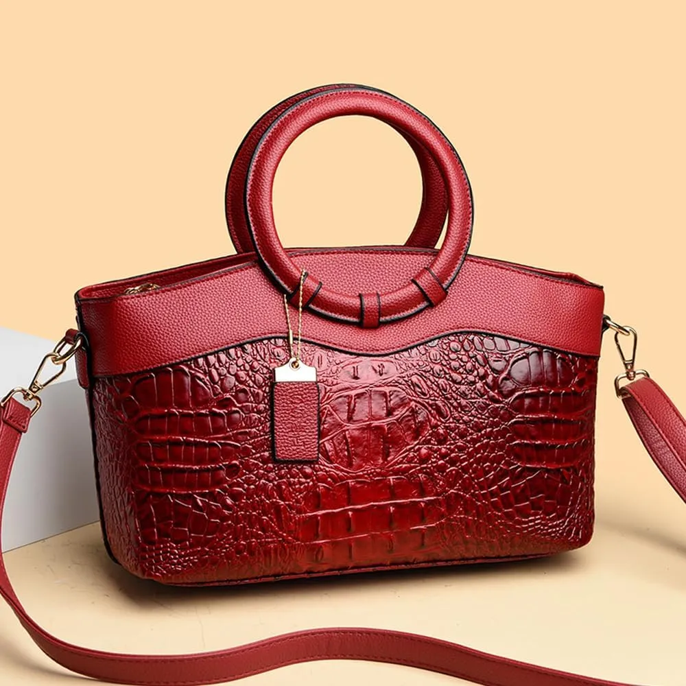 Women Handbags Tote Bags PU Leather Crocodile Pattern Purse Top Circular Handle Handbag Ladies Satchel Shoulder Bag