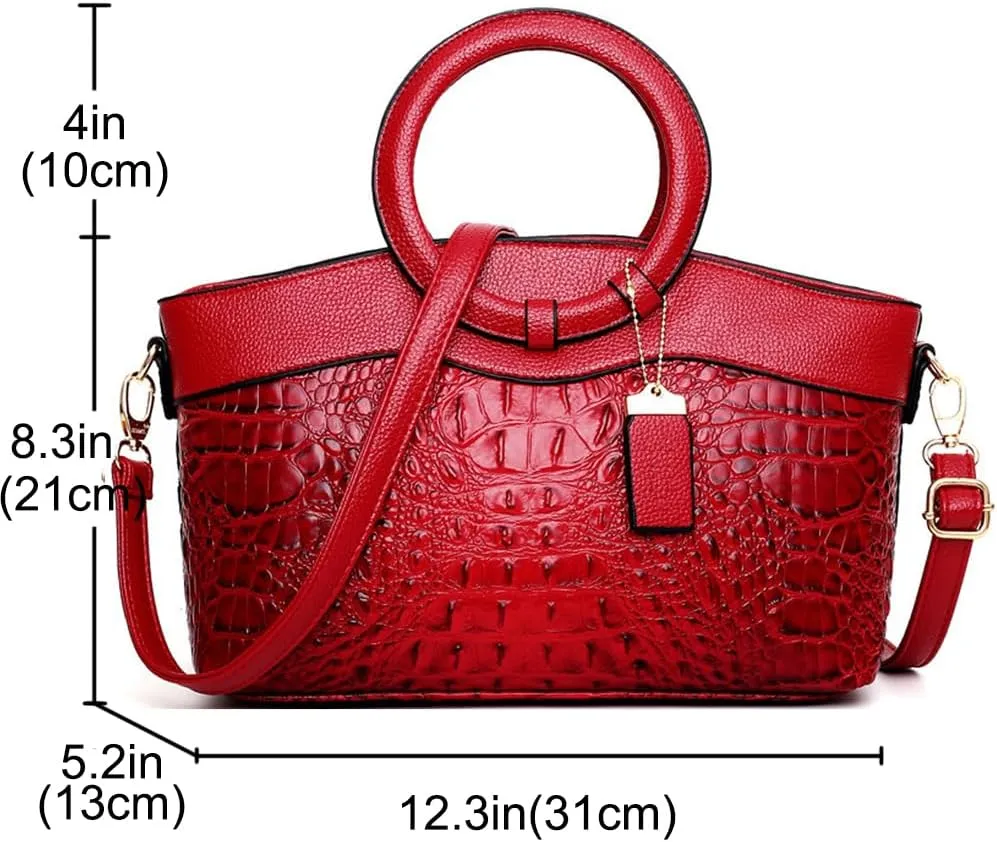 Women Handbags Tote Bags PU Leather Crocodile Pattern Purse Top Circular Handle Handbag Ladies Satchel Shoulder Bag