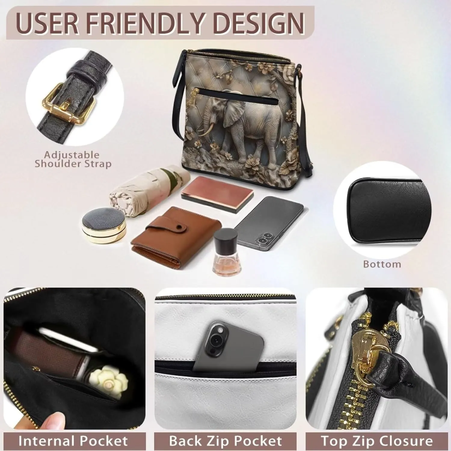 Women Hobo Bag Crossbody Shoulder Purse Multi Pocket Satchel Handbag with Adjustable Strap