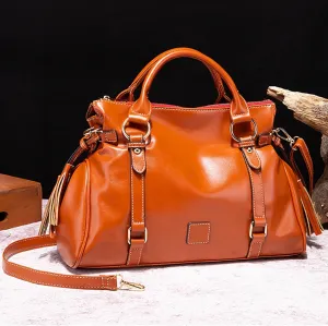 Women Hobo Tote Purse Handbag Faux Leather Top-Handle Shoulder Bag with Tassel Pendant, Brown