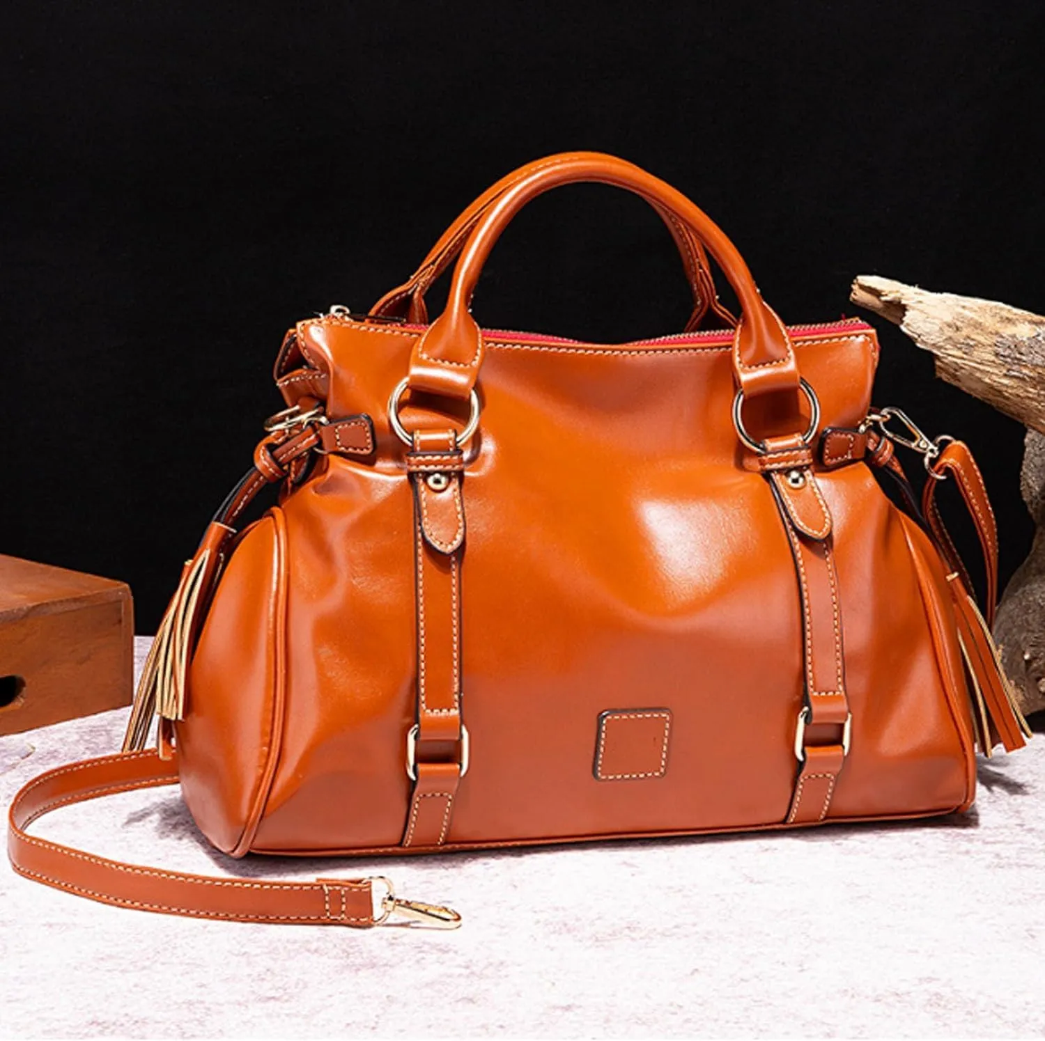 Women Hobo Tote Purse Handbag Faux Leather Top-Handle Shoulder Bag with Tassel Pendant, Brown