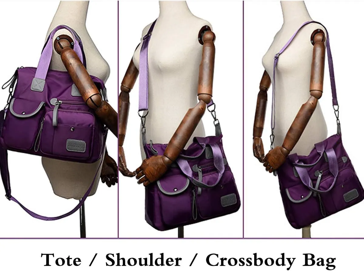Women Ladies Multipocket Nylon Hobo Top-handle Bags Shoulder Crossbody Bag Totes Satchels Handbags and Purses…