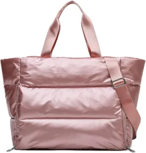 Women Large Quilted Puffer Tote Bag, Sports Gym Bag with Wet Pocket Travel Duffel Bag Large Capacity Weekender Bag for Yoga