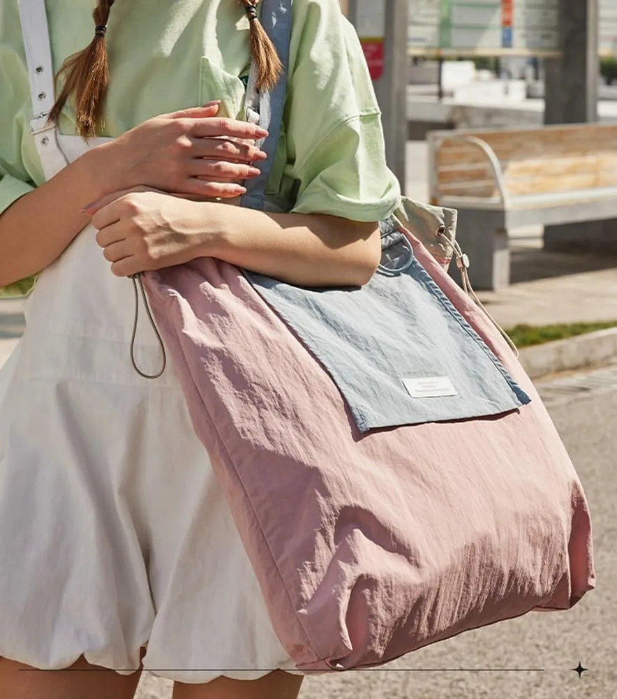 Women Large Storage Canvas Bags Drawstring Tote Bags Casual Hobo Shoulder Handbags and Purse