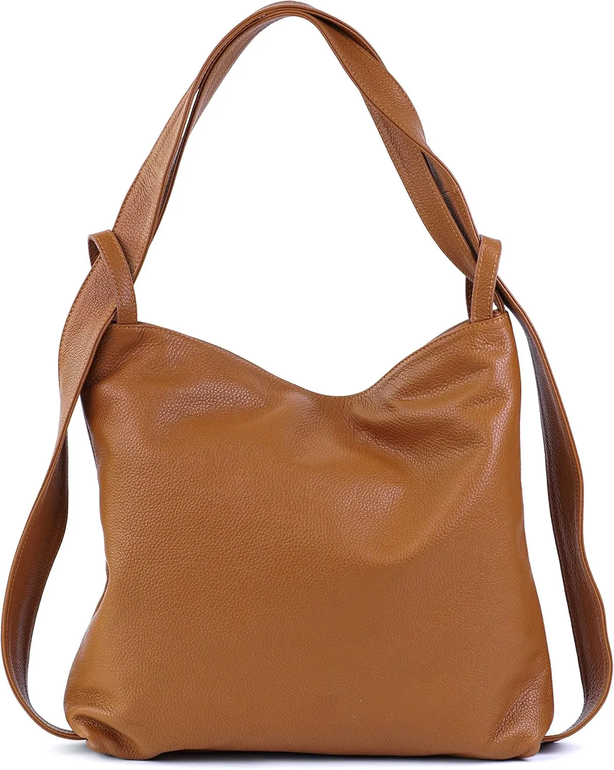 Women Leather Backpack/Purse- Handmade Convertible Hobo Shoulder Bag from Genuine Leather Cognac 14.2x3.5x14.2 inch