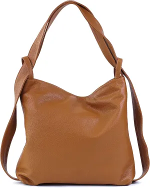 Women Leather Backpack/Purse- Handmade Convertible Hobo Shoulder Bag from Genuine Leather Cognac 14.2x3.5x14.2 inch