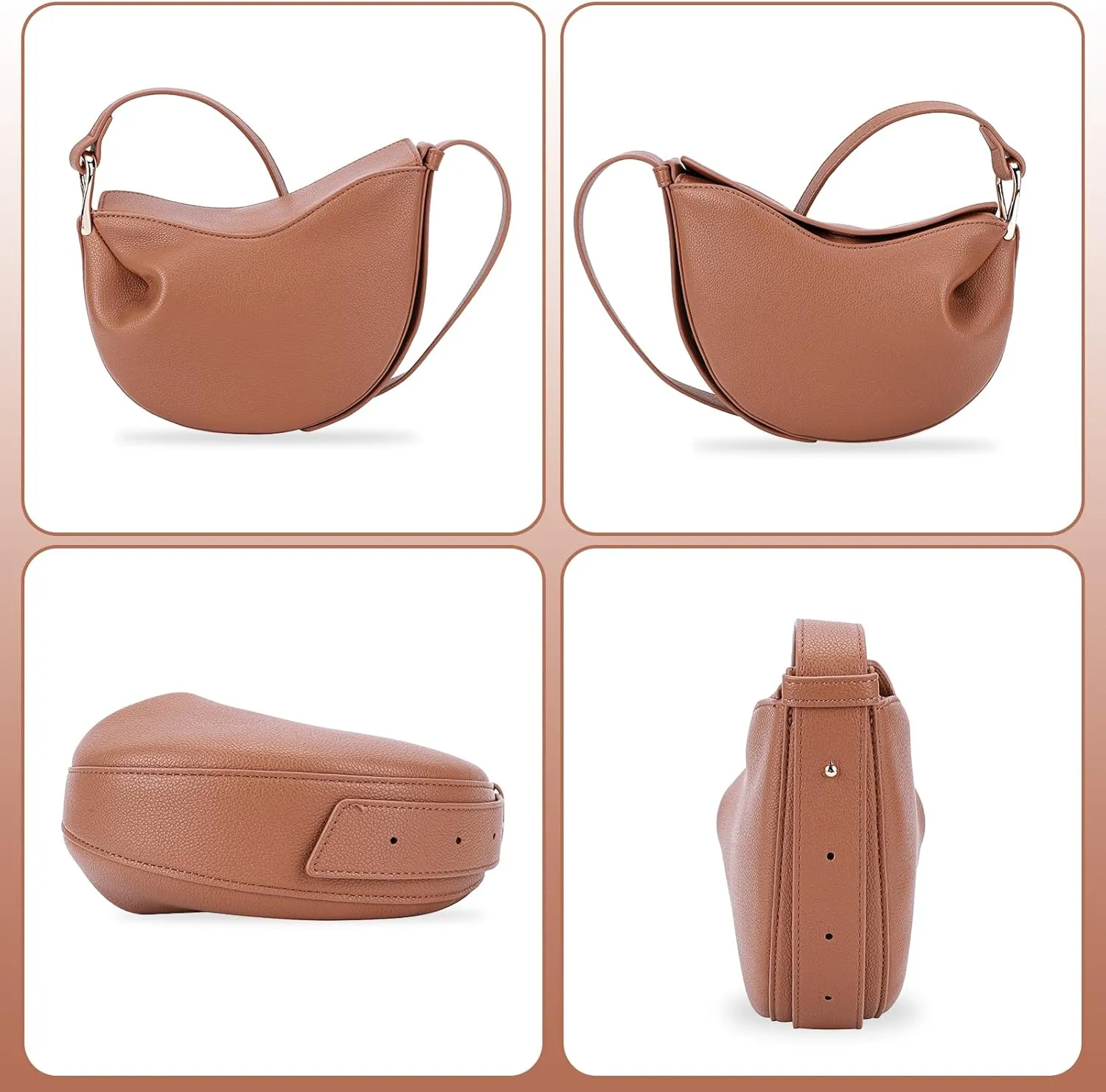 Women Leather Dumpling Bag PU Leather Shoulder Saddle Bag Solid Color Female Daily Commute Bag Adjustable Strap