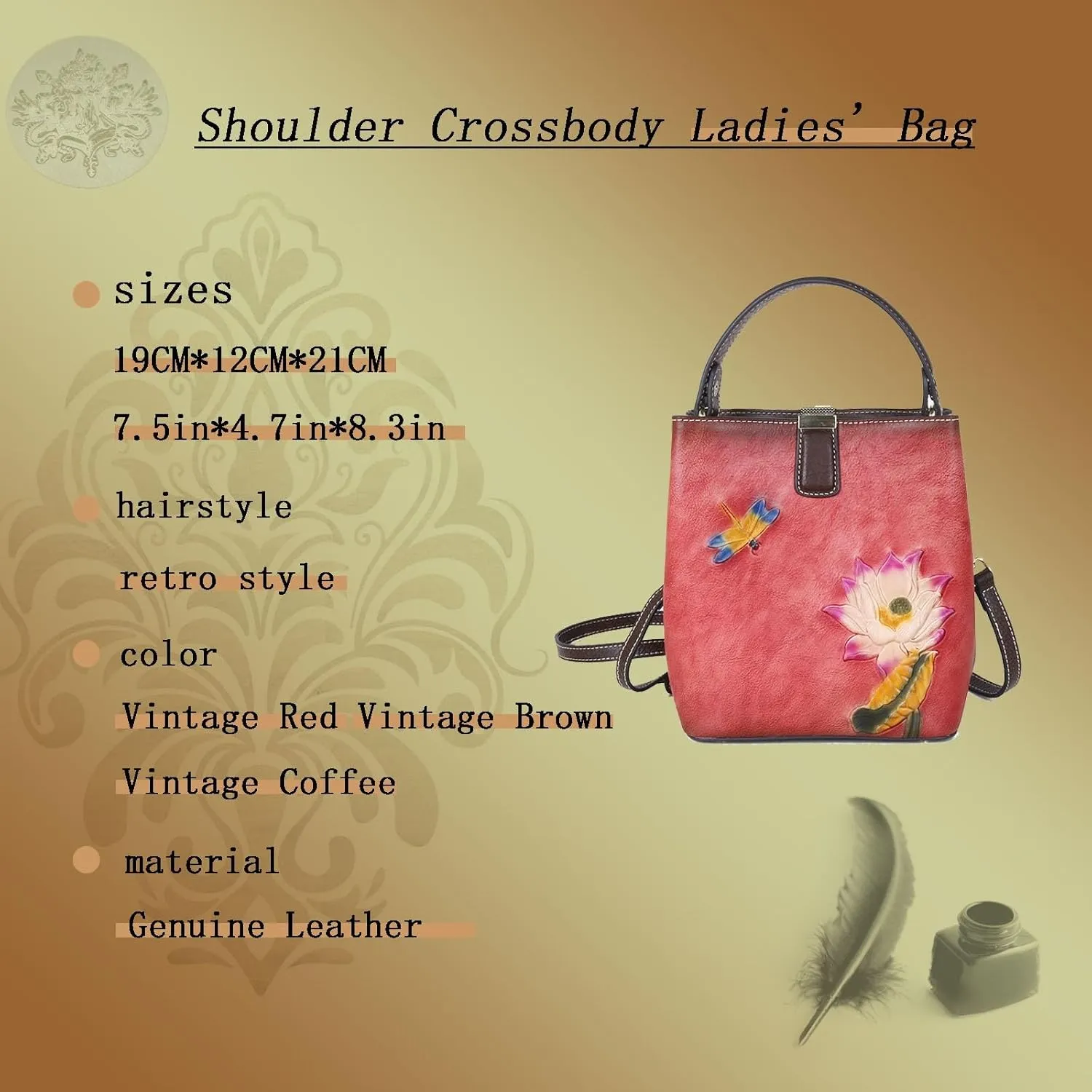 Women Leather Messenger Bag, New Hand Carved Vintage Shoulder Bag, Comes with Adjustable Shoulder Straps