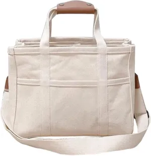 Women Multi-pocket Canvas Tote Bag, Canvas Bag with Handle -Mommy Bag, Casual Shoulder Bag Top Handle Satchel Tote Purse