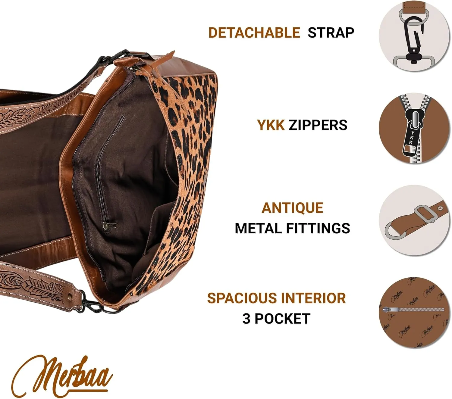 Women Natural Cowhide Leather Hand Bag With Adjustable Detachable Strap