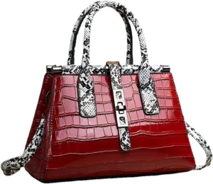 Women Patent Faux Leather Satchel Handbag Crocodile Tote Purse Snakeskin Handle Shoulder Bag,Gift for Wife/Mom