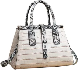 Women Patent Faux Leather Satchel Handbag Crocodile Tote Purse Snakeskin Handle Shoulder Bag,Gift for Wife/Mom,Black