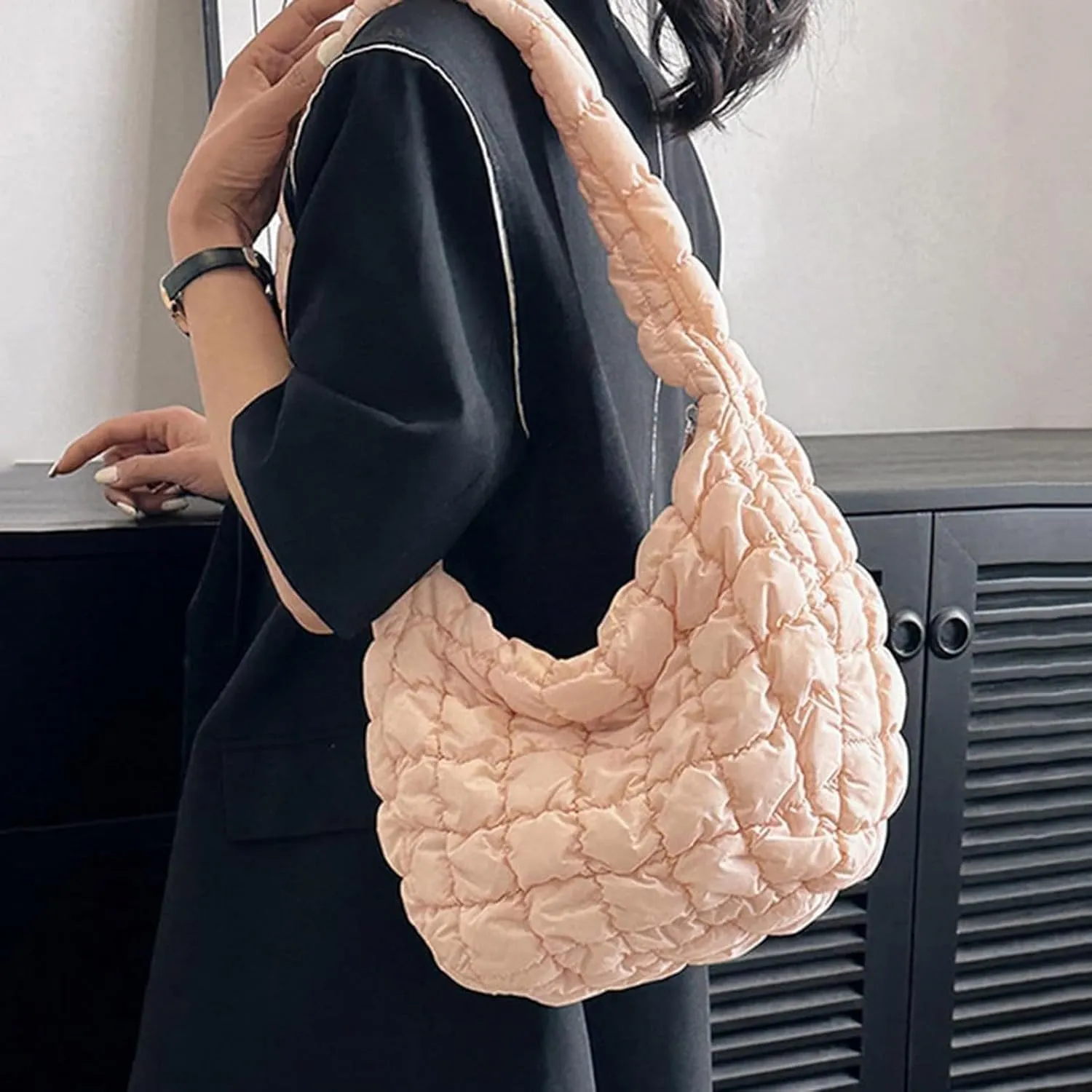 Women Puffer Tote Bag Large Quilted Tote Bag Quilted Carryall Bag Soft Puffy Crossbody Bag Hobo Handbags Puff Purse