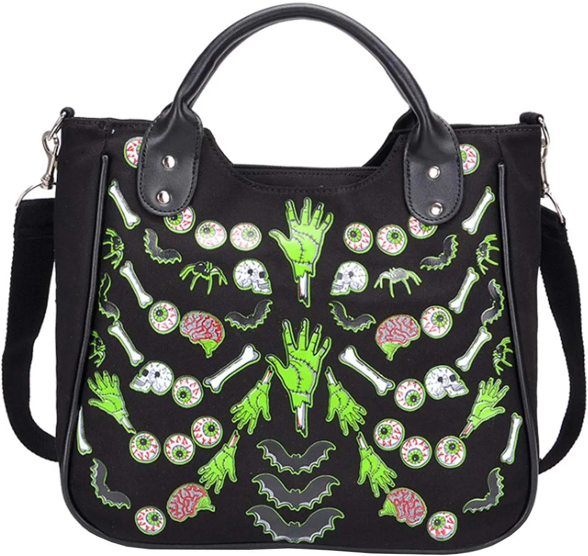 Women Punk Rivet Handbag Purse Canvas Tote Shoulder Crossbody Bag Large Capacity Satchel Black