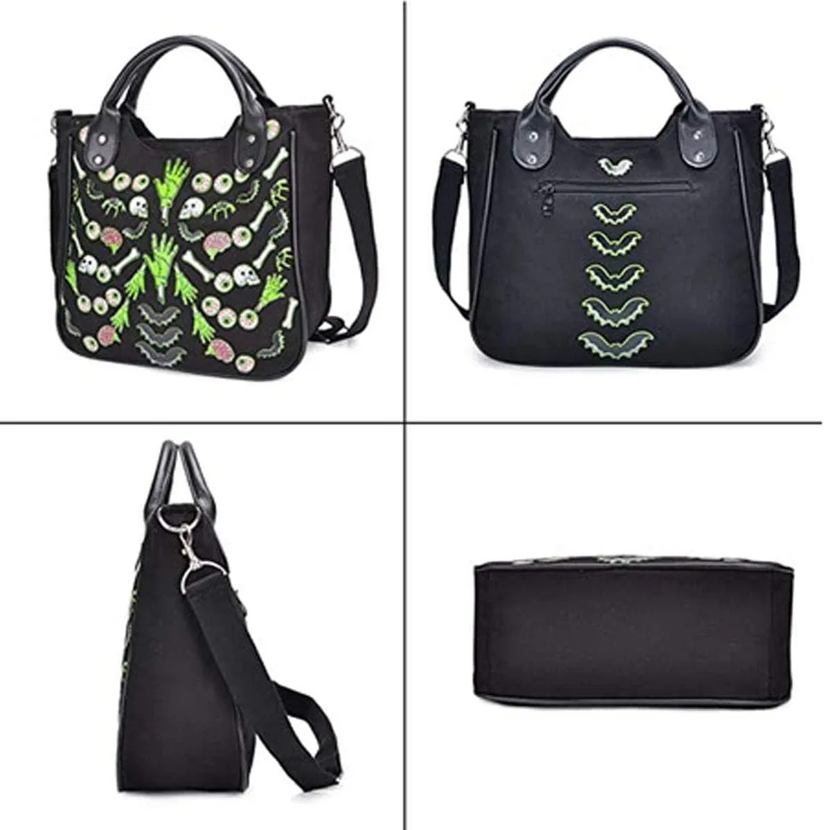 Women Punk Rivet Handbag Purse Canvas Tote Shoulder Crossbody Bag Large Capacity Satchel Black