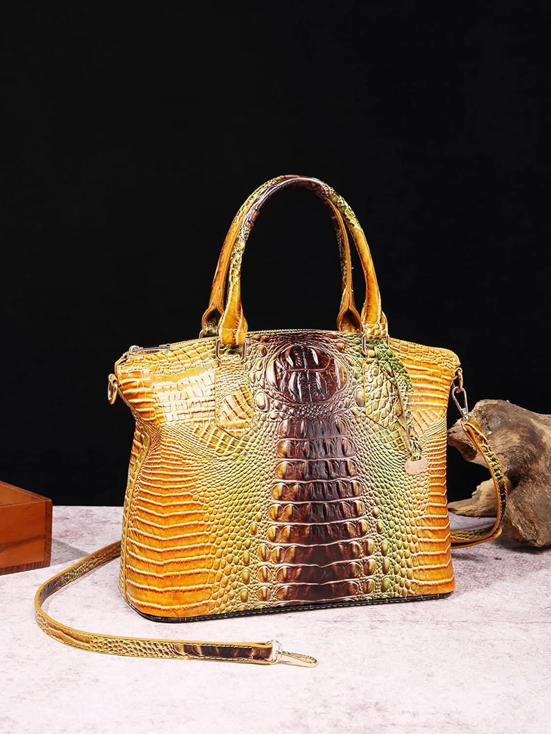 Women Purse Satchel Bag Long Crossbody Classy Tote Bag Top Handle Vegan Leather Ladies Handbags Embossed Pattern