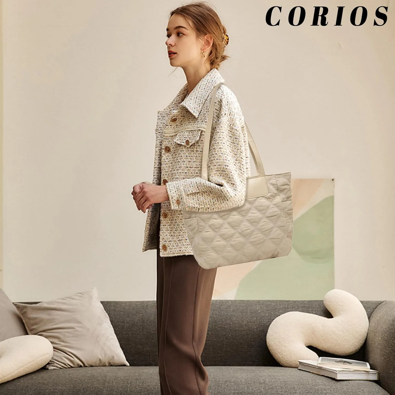 Women Quilted Tote Bag Puffer Handbag Lightweight Padding Shoulder Bag Cotton Padded Top Handle Bag Large Hobo Bag