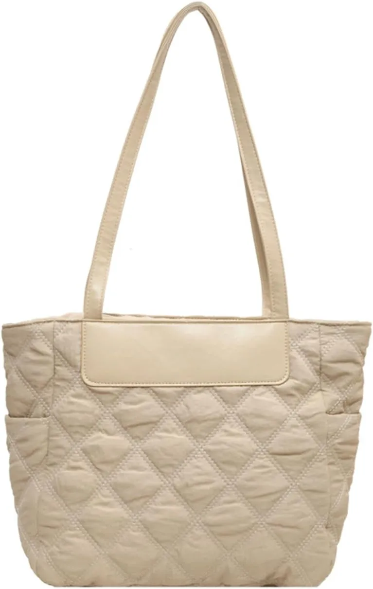 Women Quilted Tote Bag Puffer Handbag Lightweight Padding Shoulder Bag Cotton Padded Top Handle Bag Large Hobo Bag