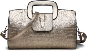 Women Satchel Handbag Crocodile Pattern Shoulder Bag Embossed Fuax Leather Purse Long Tote Top-Handle Bag