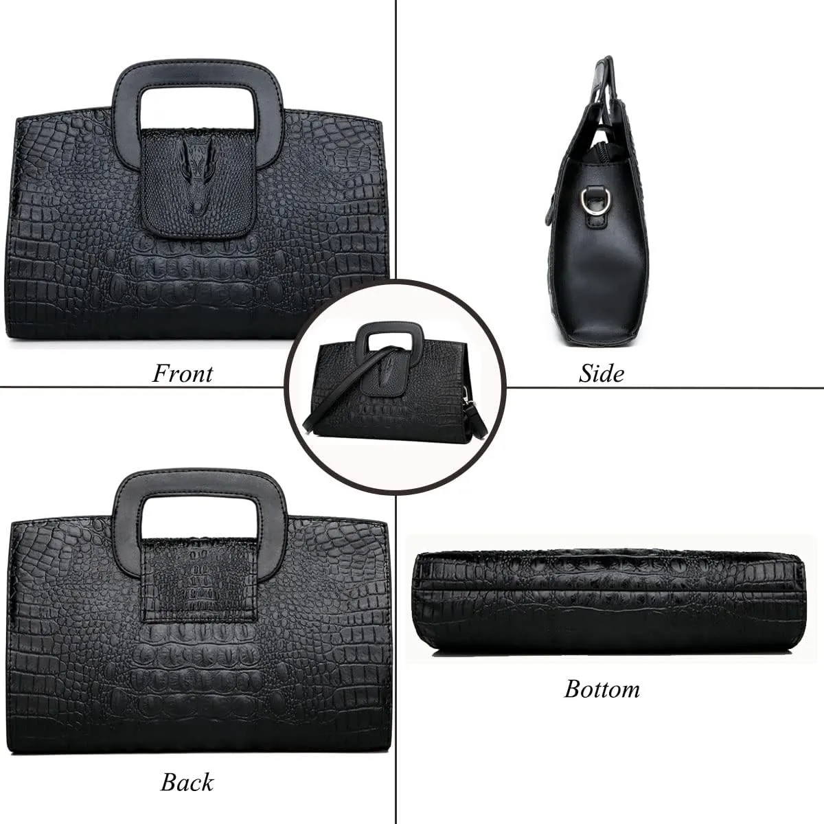 Women Satchel Handbag Crocodile Pattern Shoulder Bag Embossed Fuax Leather Purse Long Tote Top-Handle Bag