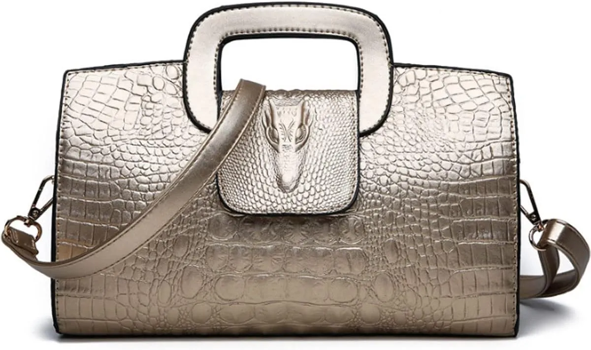 Women Satchel Handbag Crocodile Pattern Shoulder Bag Embossed Fuax Leather Purse Long Tote Top-Handle Bag