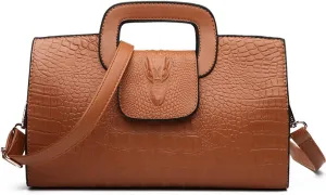 Women Satchel Handbag Crocodile Pattern Shoulder Bag Embossed Fuax Leather Purse Long Tote Top-Handle Bag