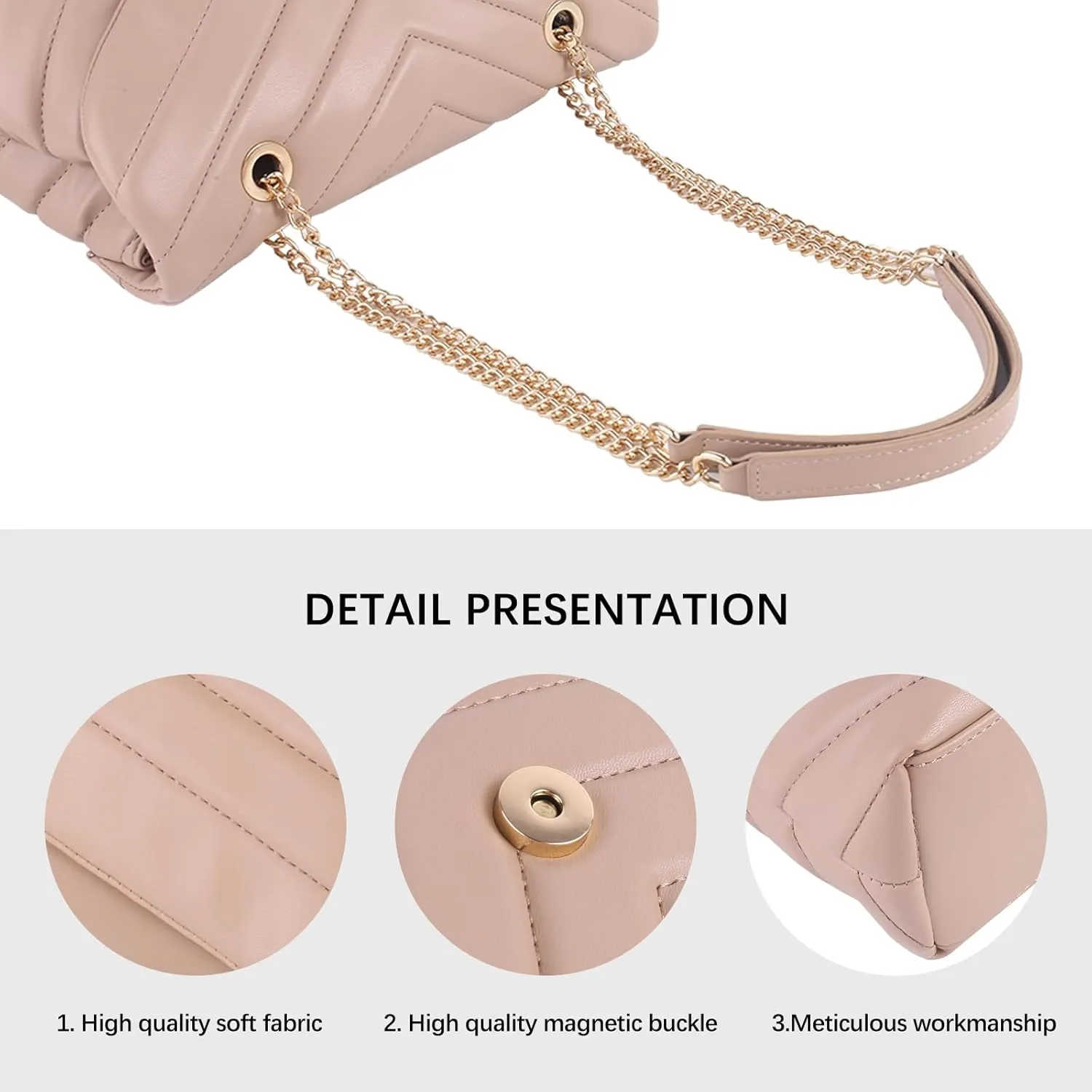 Women Shoulder Bag, Fashionable Quilted Vegan leather Crossbody Purses with Adjustable Chain Designer Purses