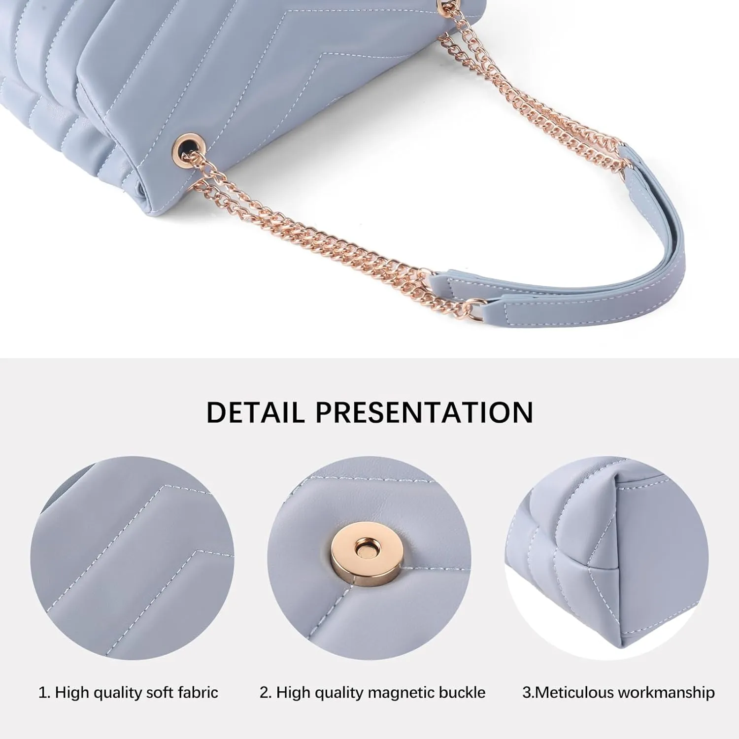 Women Shoulder Bag, Fashionable Quilted Vegan leather Crossbody Purses with Adjustable Chain Designer Purses