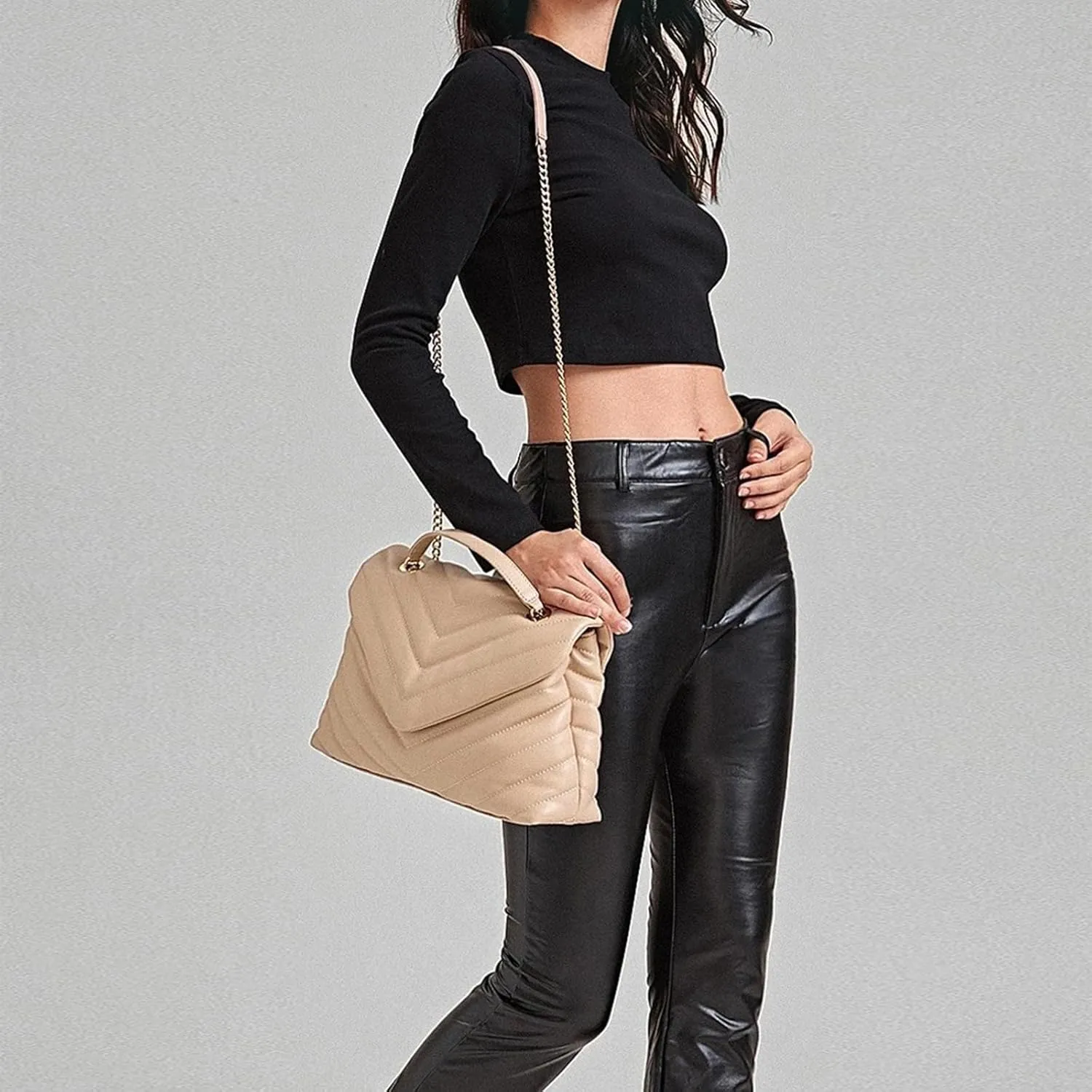 Women Shoulder Bag, Fashionable Quilted Vegan leather Crossbody Purses with Adjustable Chain Designer Purses