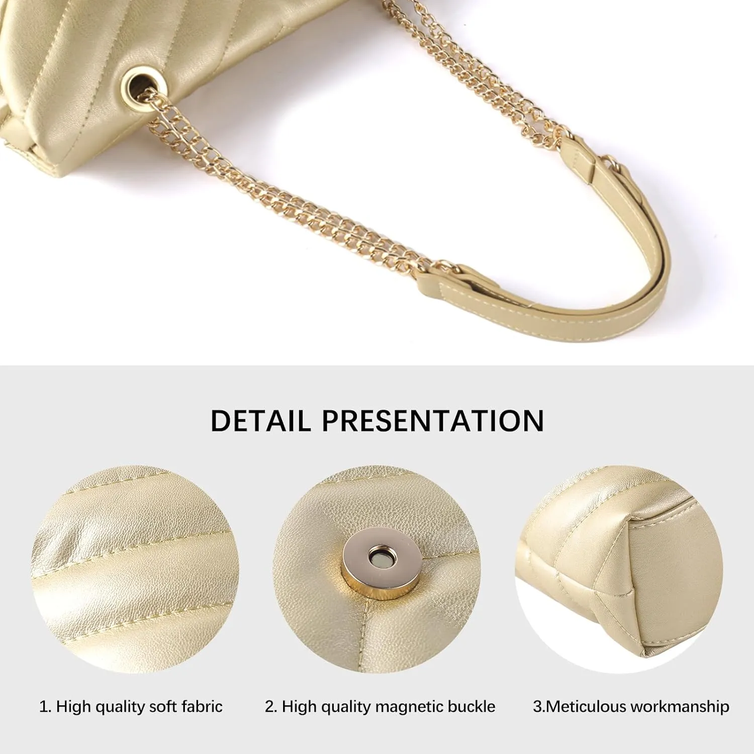 Women Shoulder Bag, Fashionable Quilted Vegan leather Crossbody Purses with Adjustable Chain Designer Purses