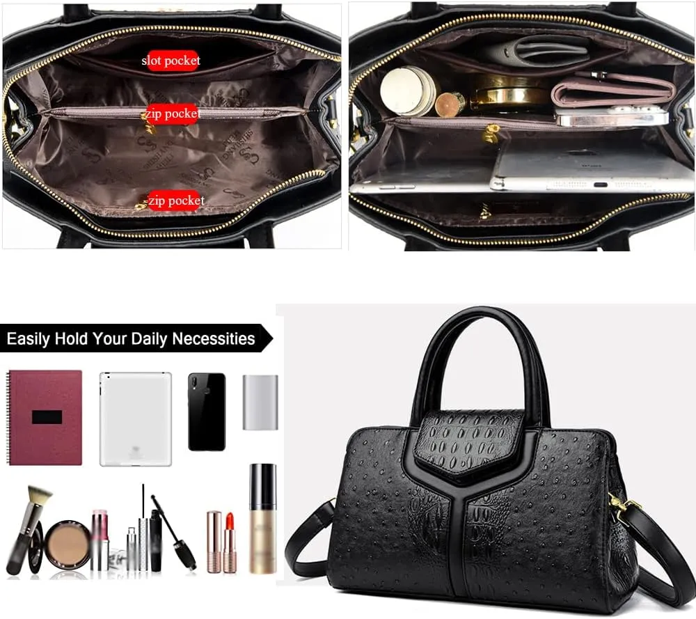 Women Top Handle Handbags Embossed Design Satchel Bag Crocodile Pattern Horizontal Long Purse Flap Shoulder Bag Totes